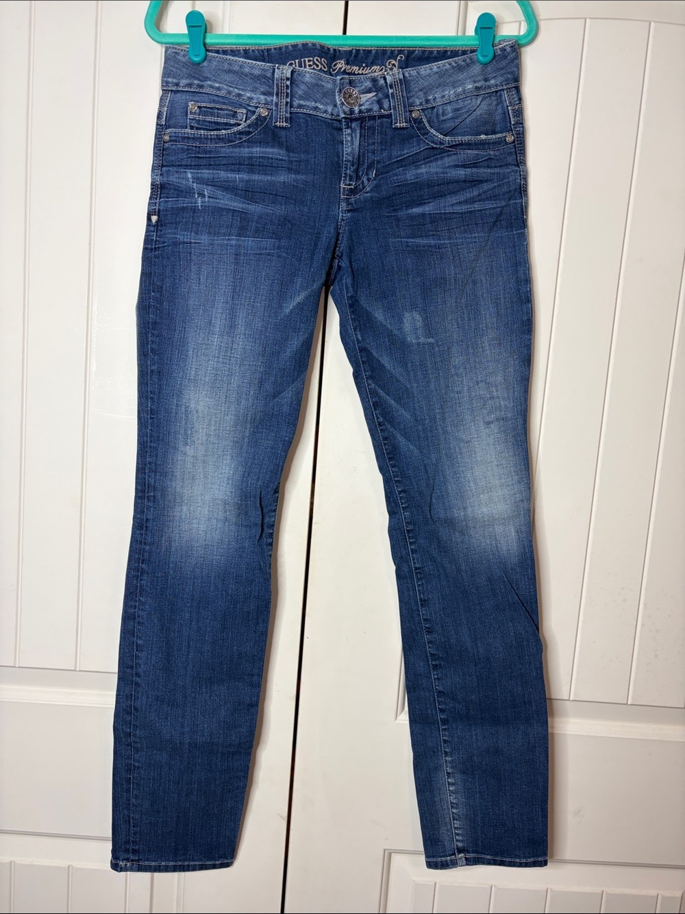 Guess Premium Women's Daredevil Straight Leg Slight Destruction Jeans